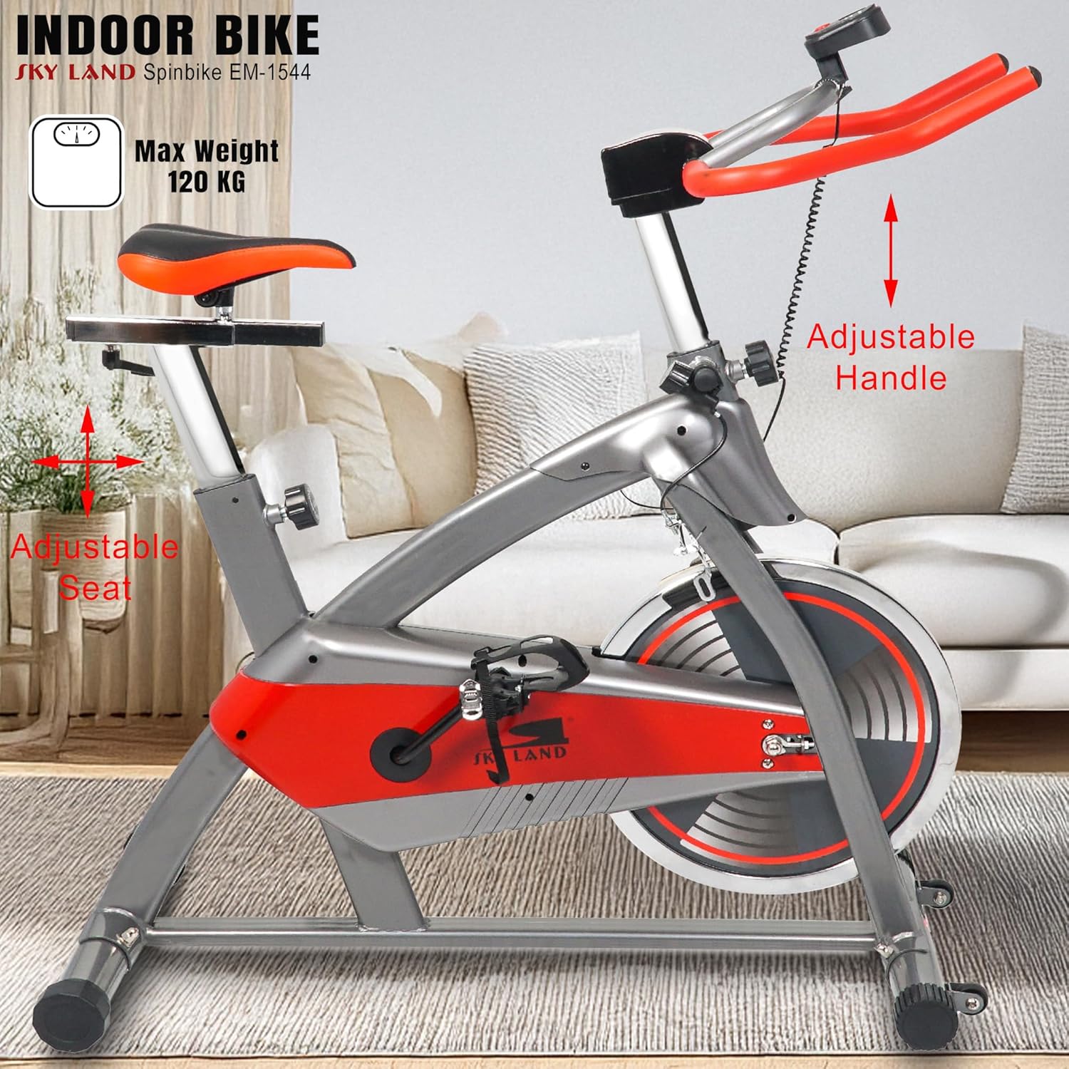 Spin Bike for Home Gym | 10kg Flywheel, Adjustable Resistance & Seat | Stationary Exercise Bike with LCD Monitor, Silent Belt Drive, and Comfortable Cushion, EM-1544 - Image 2