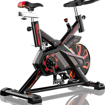 Indoor Spin Bike ?C Adjustable Stationary Exercise Bike with 8KG Flywheel, 10-Level Magnetic Resistance, LCD Display, Quiet Belt Drive & Transport Wheels for Home Gym Workouts (Black) EM-1548