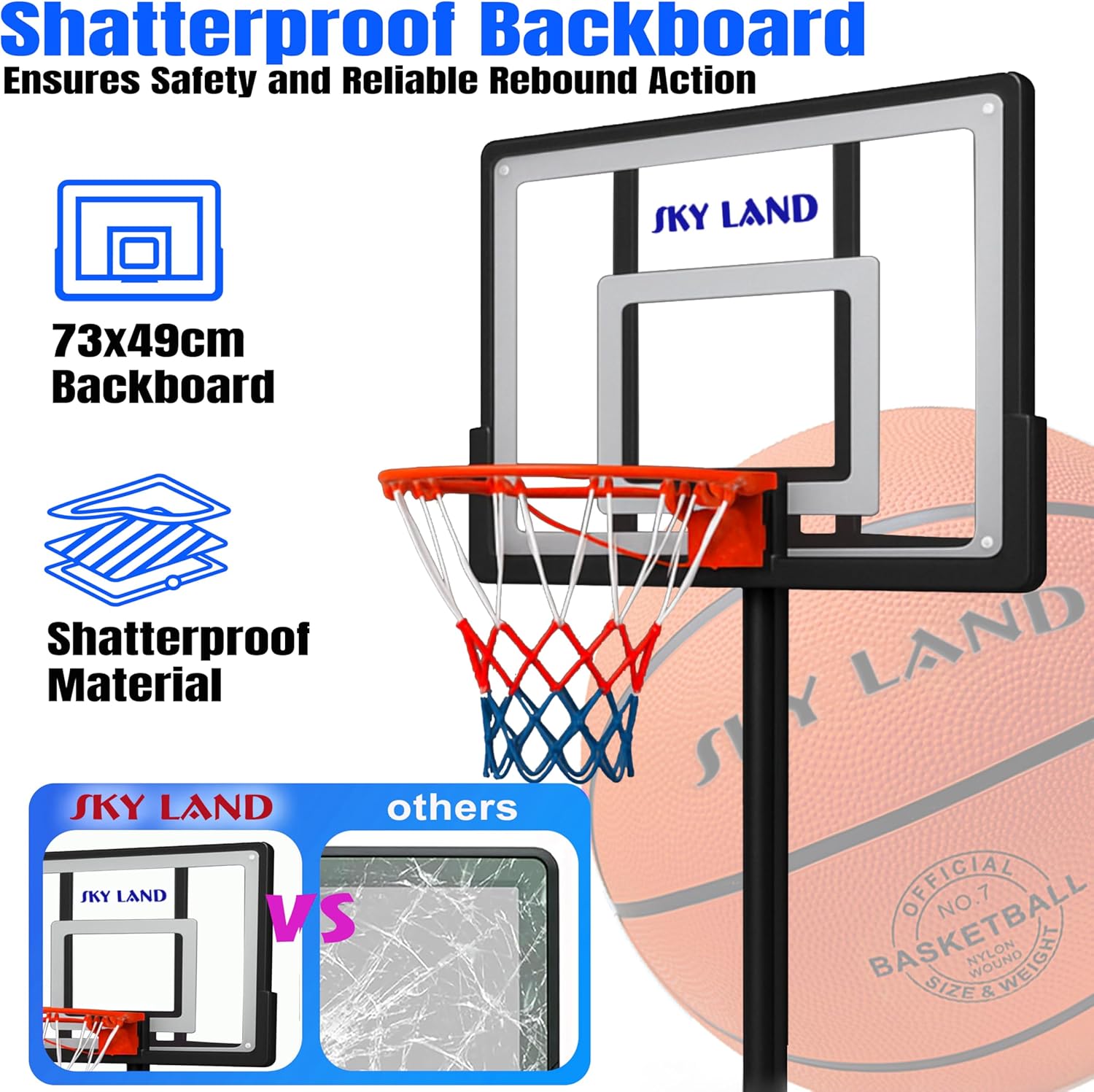SKY LAND Adjustable Kids Basketball Hoop Set EM-1884 | Height 1.08m to 2.10m | 38cm Steel Rim, Fillable Base, PE+PET Backboard | Indoor & Outdoor Sports Game for Boys & Youth - Image 5