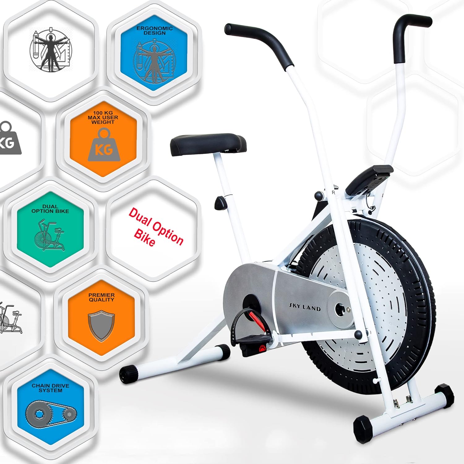 Orbitrek Fitness Exercise Air Cycle, Home Gym Air Bike with Movable Handles, Adjustable Resistance, Cushioned Seat & LCD Monitor, Full Body Cardio Workout, Gray/Black EM-1558 - Image 3