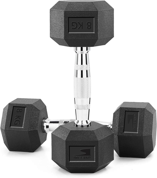 Hex Dumbbells 8kg Pair | Rubber Coated Cast Iron Weights