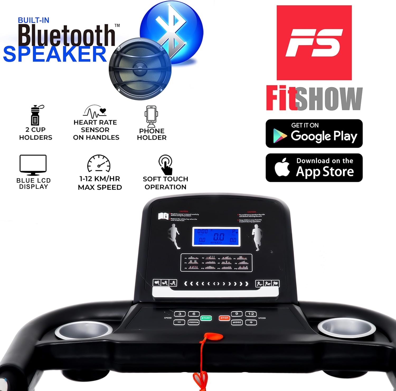 Foldable Treadmill | 4 HP Peak Motor Compact Running Machine with Massager, Sit Up Bar & Dumbbells | Home Use Black Treadmill EM-1258 - Image 2