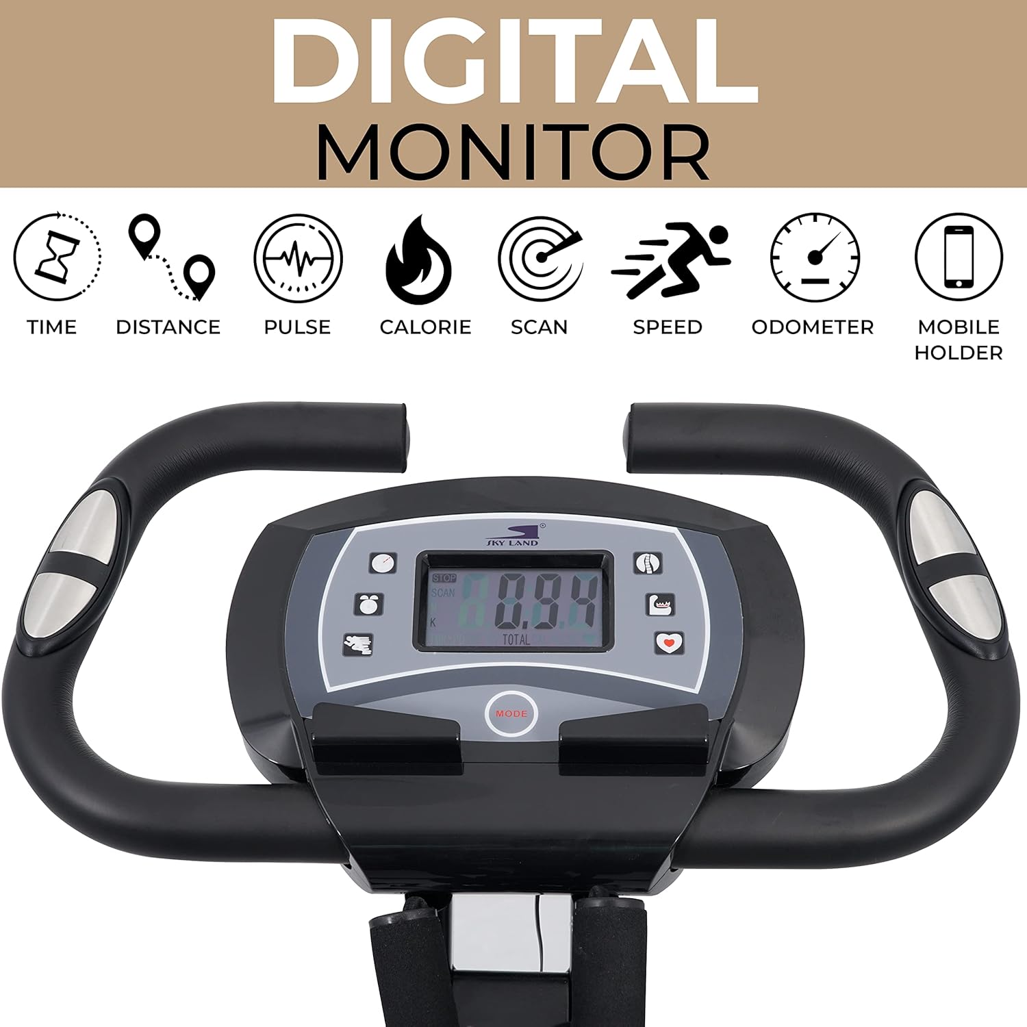 Foldable Exercise Bike, 4-in-1 X-Bike for Indoor Cycling with Arm Resistance Bands, Stationary Fitness Bike with Digital LCD Monitor & 10-Level Adjustable Magnetic Resistance EM-1549 - Image 4