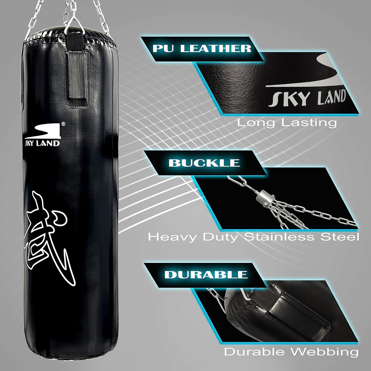 SKY LAND Heavy Duty Filled Punching Bag for Boxing, Kickboxing, MMA, Karate | PU Leather Bag with Wall Mount Hanger | Home Gym Training for Adults & Youth | Red, EM-1876 100cm version - Image 2