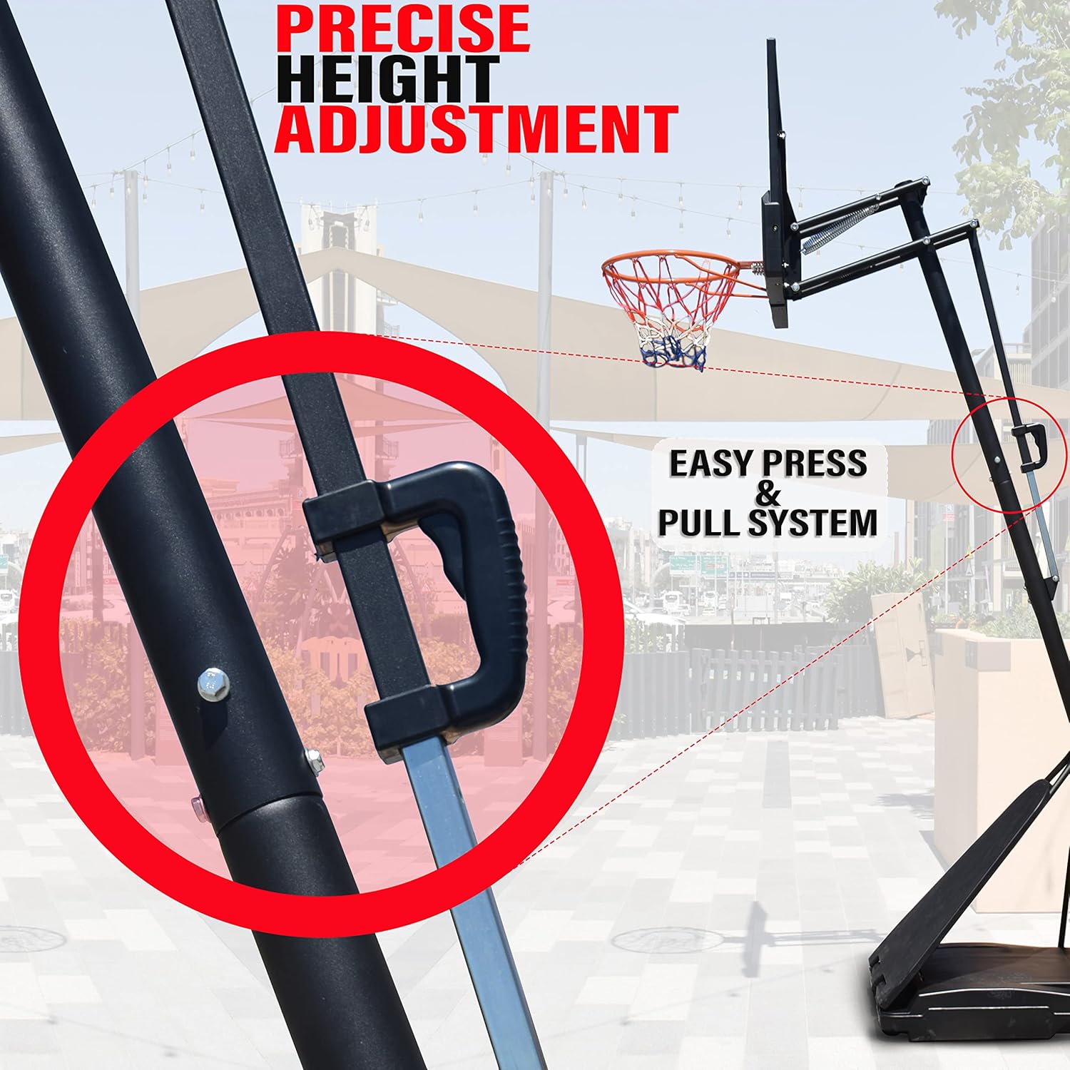 SKY LAND Adjustable Basketball Hoop System | 8-10 ft Height, 44" Shatterproof Backboard, Portable Basketball Stand for Kids & Adults, Indoor/Outdoor Sports Equipment - EM-1875 - Image 3