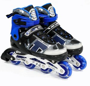 SKY LAND Inline Skates for Kids with 8 Light-Up Wheels ? Adjustable Skates Shoes for Children & Teens, Comfortable Fit, Smooth Bearings ? Blue TMX-016-S