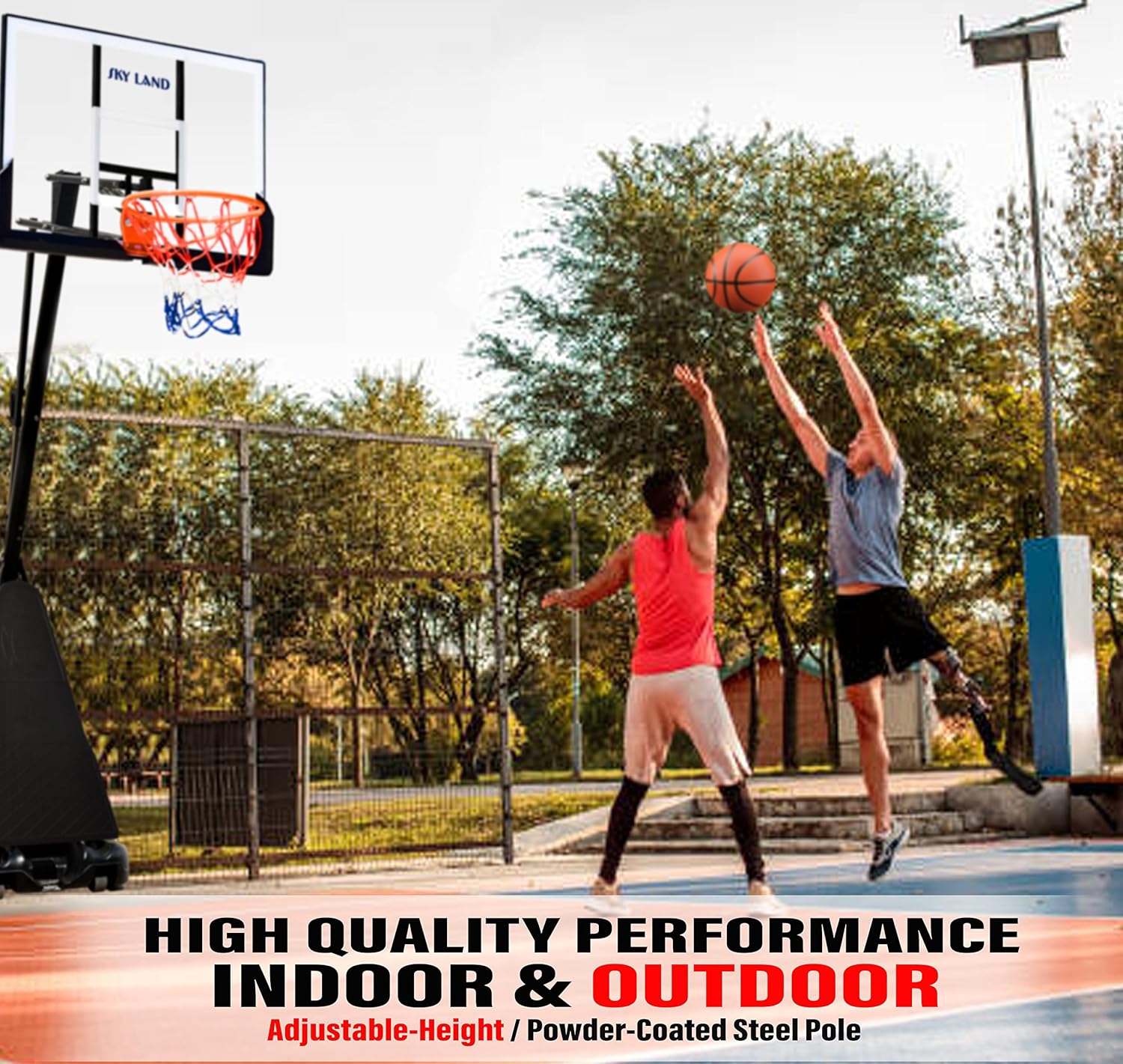 SKY LAND Basketball Hoop, Basketball Goal on Wheels Pro Size, Adjustable Height 8-10 FT, 50" Shatterproof Acrylic Backboard For Adults & Teens, Outdoor/Indoor Basketball Hoop Stand EM-1874 - Image 6