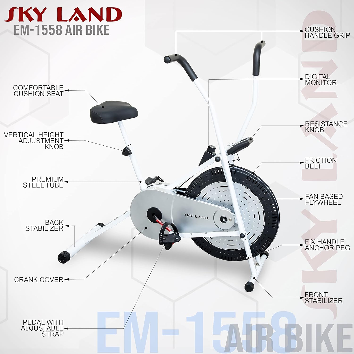 Orbitrek Fitness Exercise Air Cycle, Home Gym Air Bike with Movable Handles, Adjustable Resistance, Cushioned Seat & LCD Monitor, Full Body Cardio Workout, Gray/Black EM-1558 - Image 4