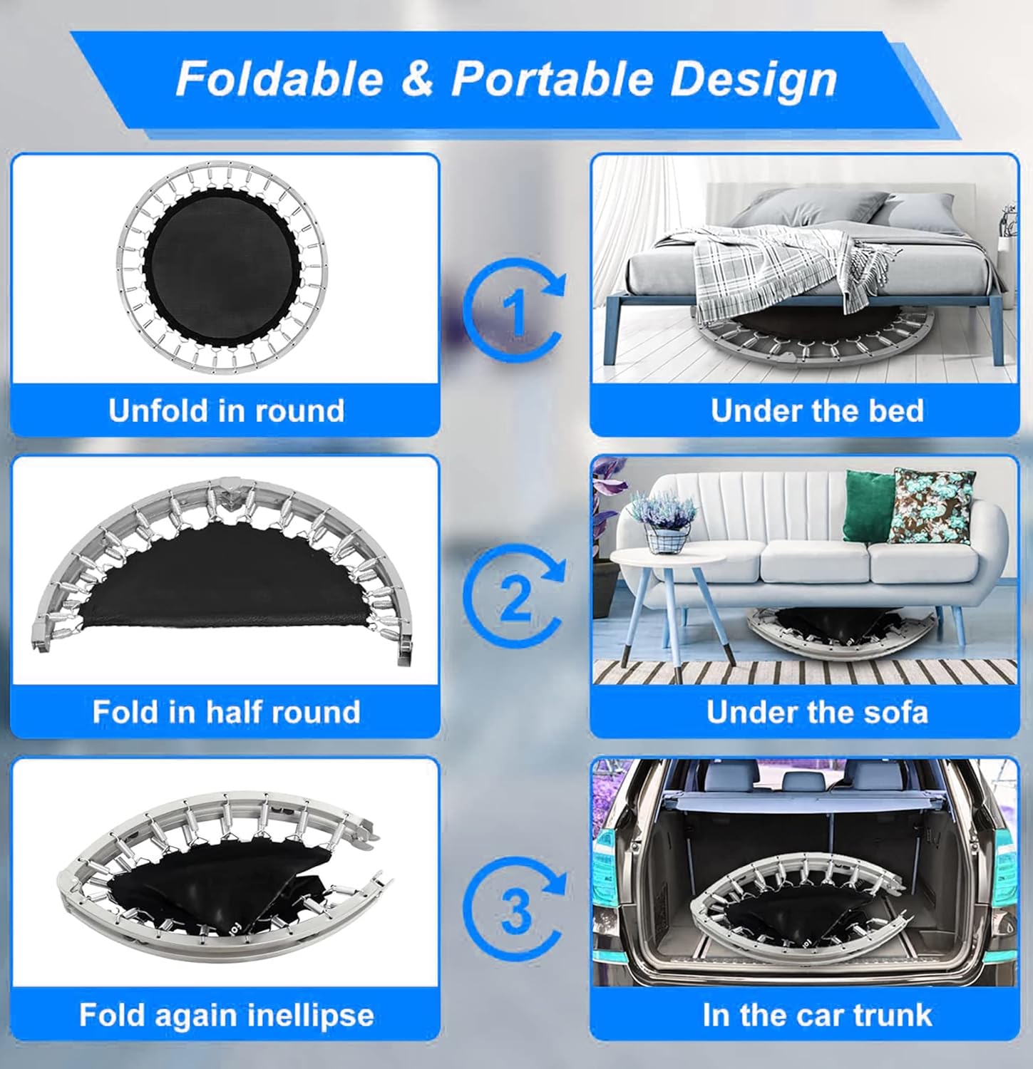 SKY LAND 36" Jumping Trampoline For Kids, Rebounder With Removable Foam Handle & Safety Pad/ Bungee Cords, Stable & Quiet Exercise Rebounder For Indoor & Outdoor, EM-8101 - Image 6