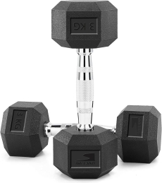 Hex Dumbbells 3kg Pair | Rubber Coated Cast Iron Weights