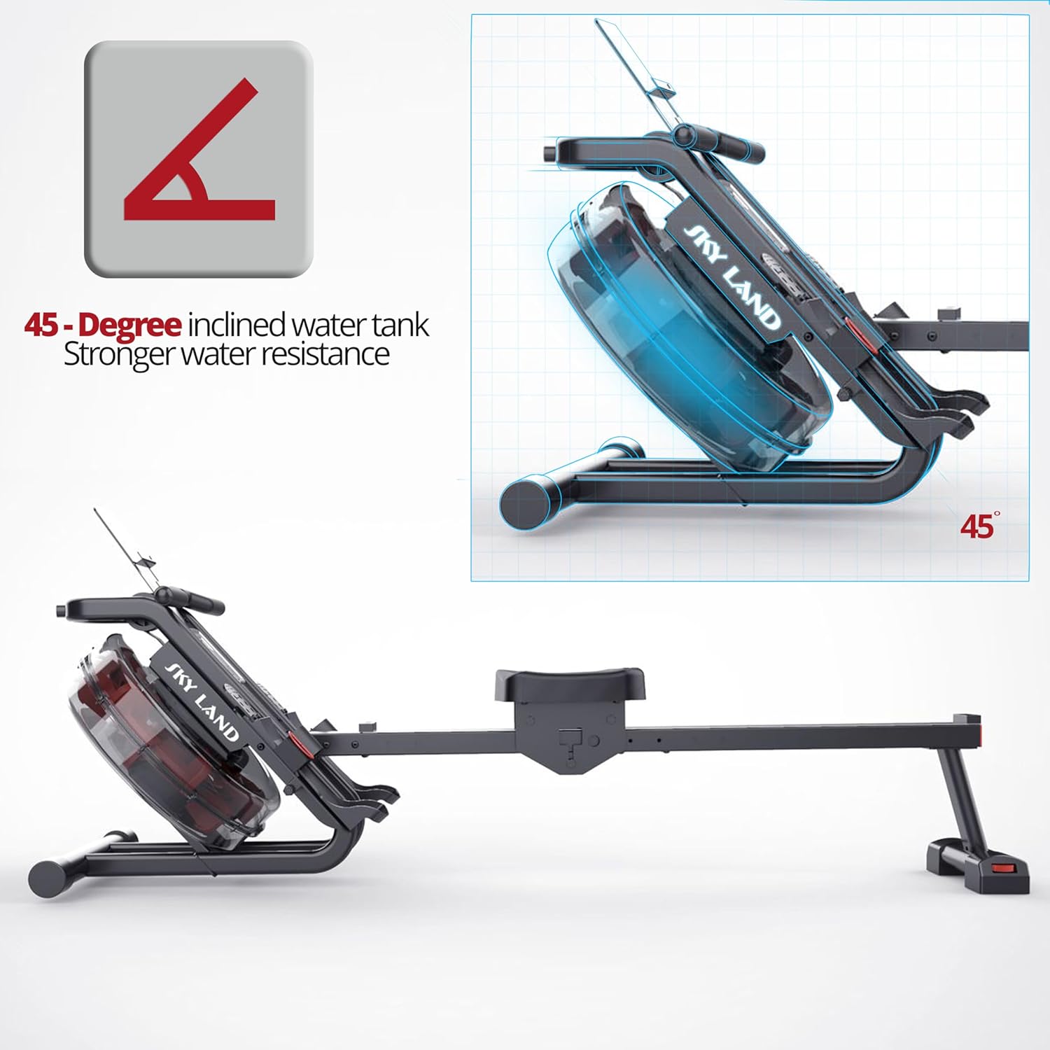 Water Rowing Machine for Home Use ?C Indoor Cardio Rower with Vertical Tank Resistance, Bluetooth App, LCD Monitor, Foldable Storage & 136KG Capacity Fitness Equipment GM-8146 - Image 2