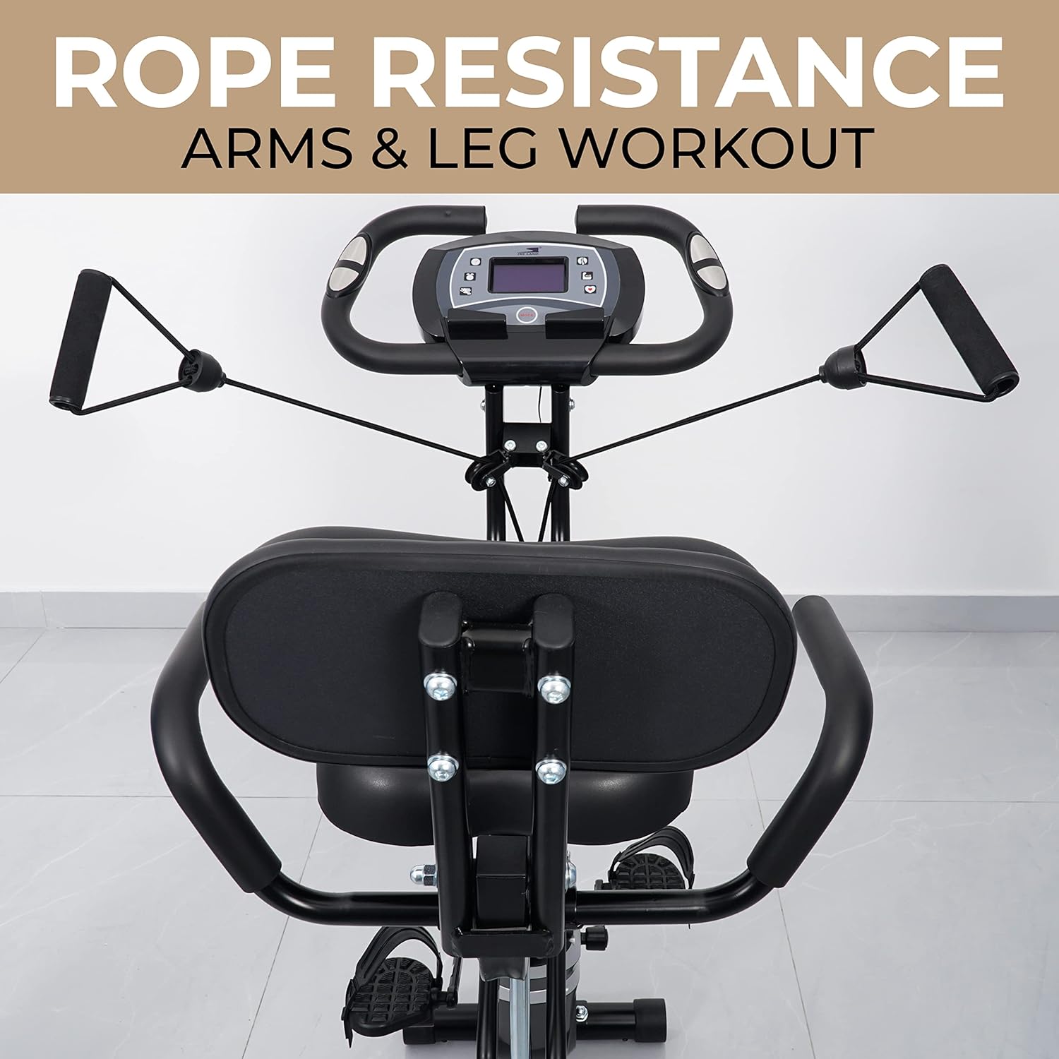 Foldable Exercise Bike, 4-in-1 X-Bike for Indoor Cycling with Arm Resistance Bands, Stationary Fitness Bike with Digital LCD Monitor & 10-Level Adjustable Magnetic Resistance EM-1549 - Image 7