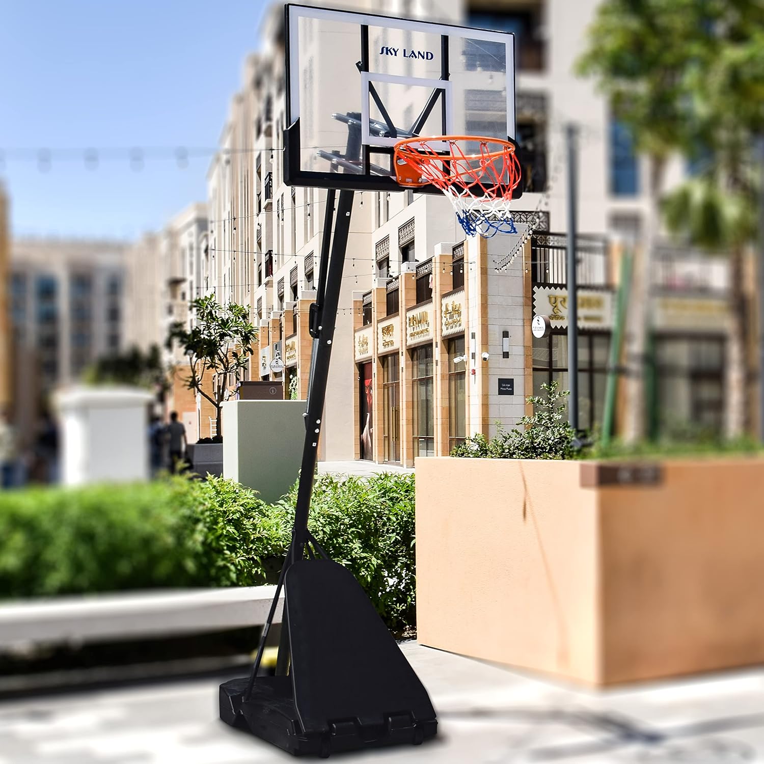 SKY LAND Adjustable Basketball Hoop System | 8-10 ft Height, 44" Shatterproof Backboard, Portable Basketball Stand for Kids & Adults, Indoor/Outdoor Sports Equipment - EM-1875 - Image 2
