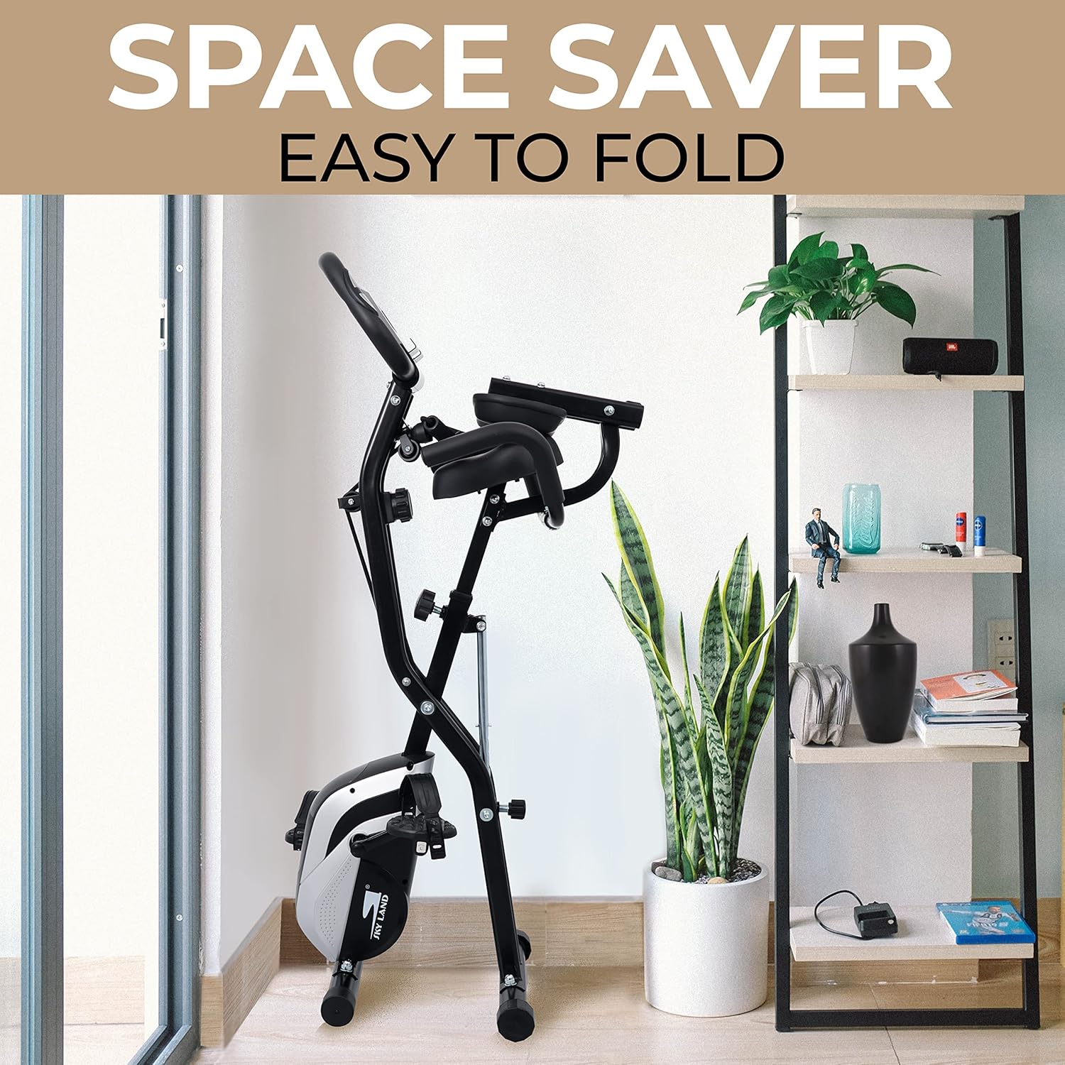 Foldable Exercise Bike, 4-in-1 X-Bike for Indoor Cycling with Arm Resistance Bands, Stationary Fitness Bike with Digital LCD Monitor & 10-Level Adjustable Magnetic Resistance EM-1549 - Image 8