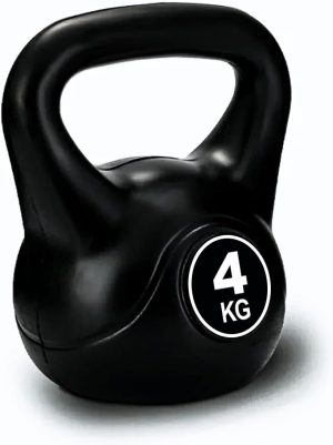 SKY LAND FITNESS Vinyl Kettlebell Dumbbell - Black Strength Training Weights for Home Gym, Full-Body Exercises Kettlebell 4KG