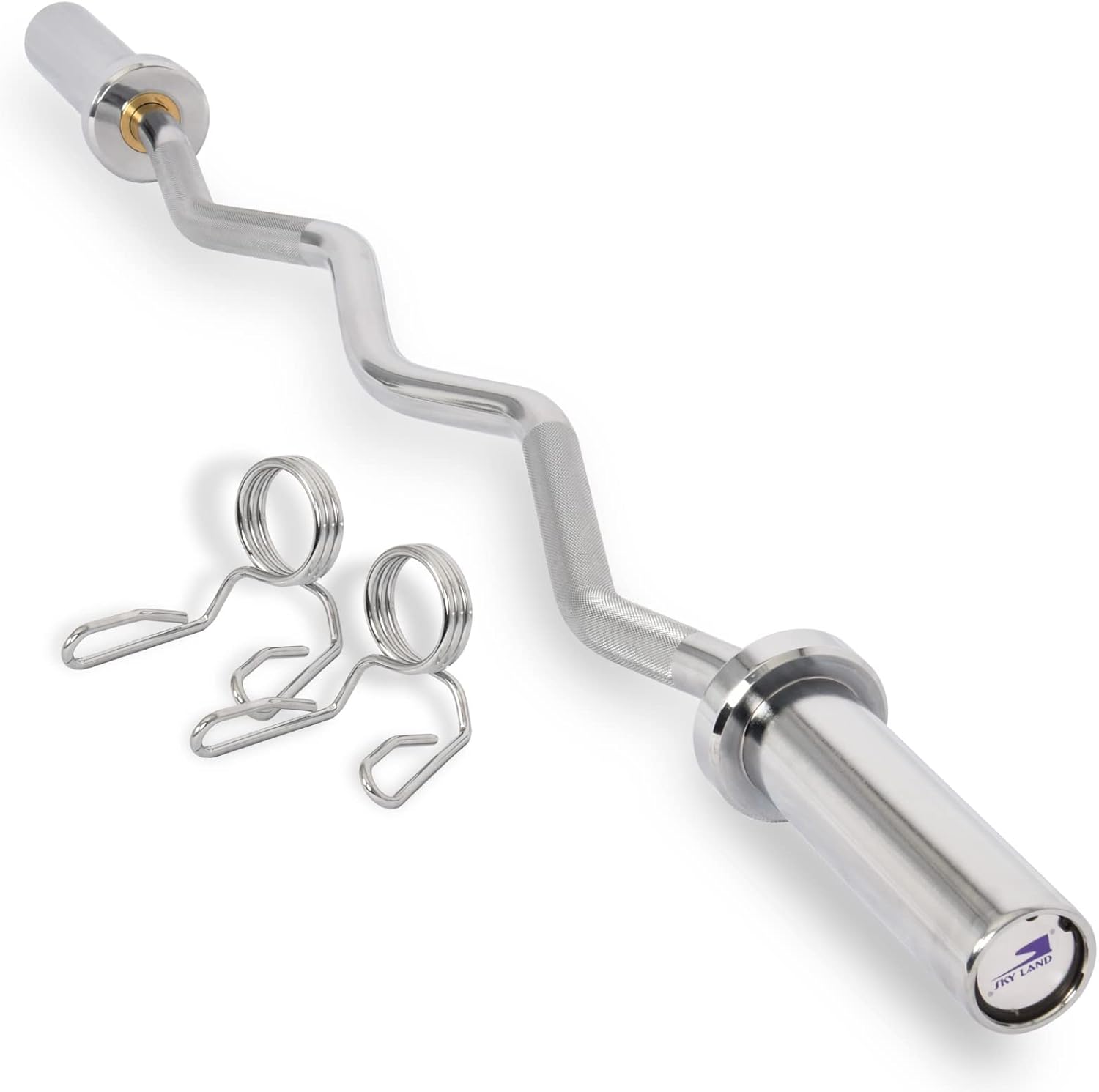 SKY LAND Powerlifting Bar 1.2M EZ Curl Zig Zag Barbell with Chrome Finish & Knurled Grip | Heavy Duty Gym Workout Bar for Biceps, Triceps, Strength Training & Home Fitness EM-9265-ZIP-1.2