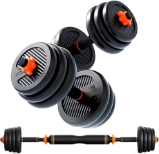SKY LAND Adjustable Dumbbell and Barbell Set 20KG, 2-in-1 Dumbbells Set for Men & Women, Home Gym Strength Training with Vinyl-Coated Plates, Anti-Slip Handles, Secure Spinlock Collars – EM-9266-20