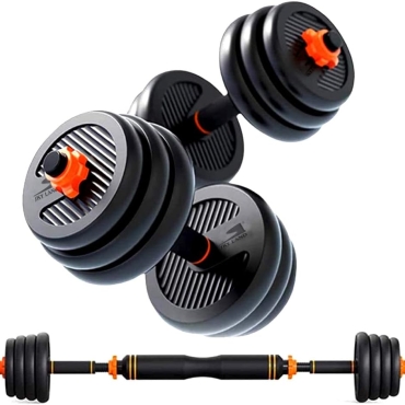 SKY LAND Adjustable Dumbbell and Barbell Set 20KG, 2-in-1 Dumbbells Set for Men & Women, Home Gym Strength Training with Vinyl-Coated Plates, Anti-Slip Handles, Secure Spinlock Collars – EM-9266-20