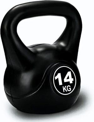 SKY LAND FITNESS Vinyl Kettlebell Dumbbell - Black Strength Training Weights for Home Gym, Full-Body Exercises Kettlebell 14KG