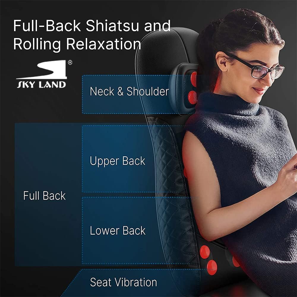 Neck & Back Massager with Heat, Shiatsu & Rolling Massage Chair Pad with Adjustable Neck Pillow, Vibration Seat & Spot Massage for Pain Relief & Relaxation | Home & Office ?C EM-5227 - Image 2