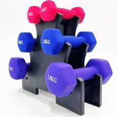 SKY LAND Dumbbell Rack Set with 2x1KG (Pink), 2x2KG (Blue), 2x3KG (Purple) Neoprene Hex Dumbbells – 12KG Home Gym Equipment, Anti-Roll Hand Weights for Strength Training & Fitness – EM-9373-12