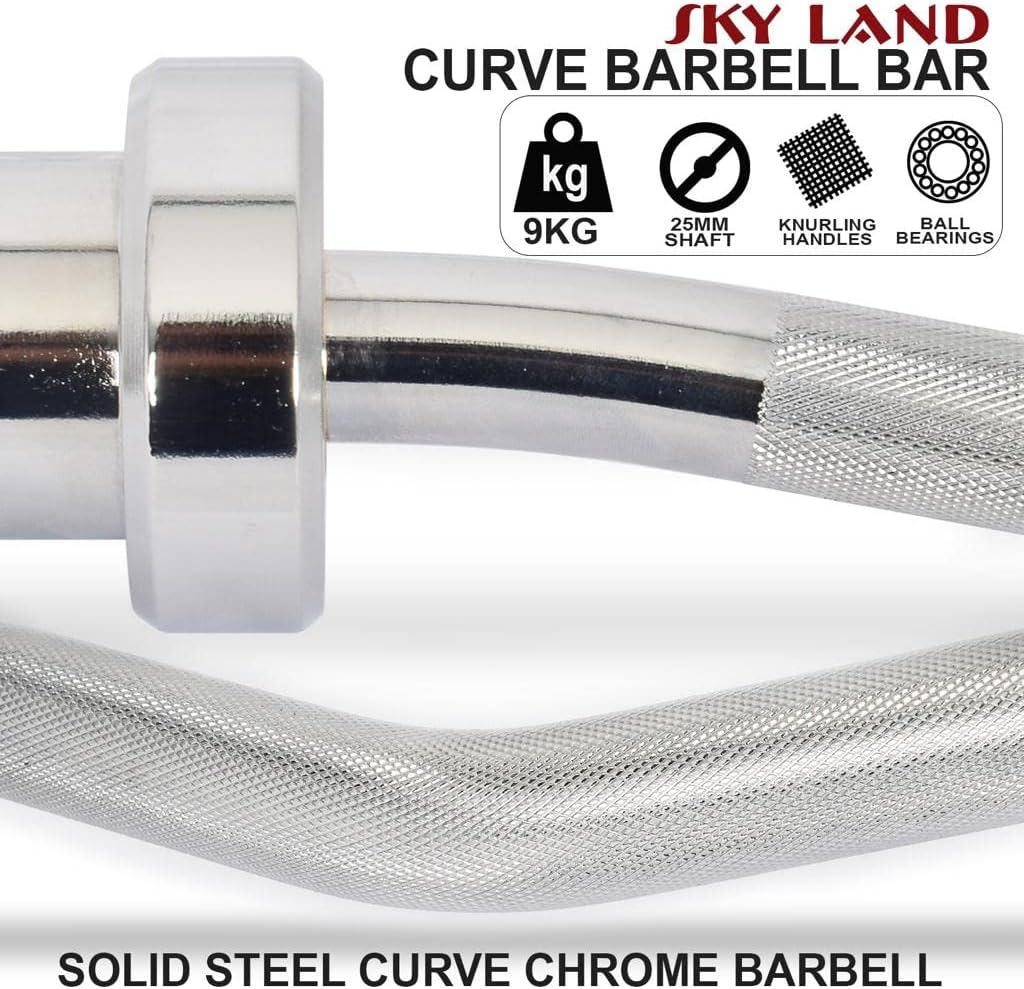 SKY LAND Powerlifting Bar 1.2M EZ Curl Zig Zag Barbell with Chrome Finish & Knurled Grip | Heavy Duty Gym Workout Bar for Biceps, Triceps, Strength Training & Home Fitness EM-9265-ZIP-1.2 - Image 3
