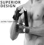 SKY LAND Half Finger Leather Weightlifting Gloves with Integrated Wrist Support - Premium Natural Leather & Mesh Gym Gloves for Powerlifting, Strength Training & Pull-Ups - Padded Palm & Adjustable Velcro Strap - Black (EM-9353)