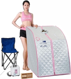 Sauna Family Portable Steam Sauna 2L, Personal Therapeutic Sauna for Weight Loss, Detox Relaxation at Home, One Person Sauna Tent with Remote Control, Folding Chair, EM-9181