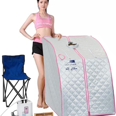 Sauna Family Portable Steam Sauna 2L, Personal Therapeutic Sauna for Weight Loss, Detox Relaxation at Home, One Person Sauna Tent with Remote Control, Folding Chair, EM-9181