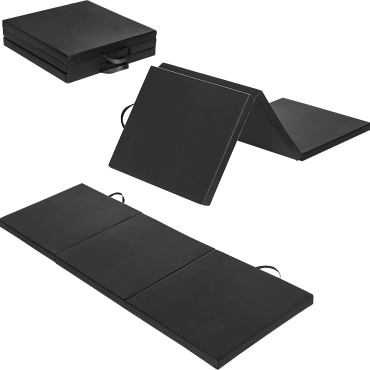 Sky Land Tri-Folding Tumbling, Kneeling Mat, Exercise Mat,180Cm Long X 60Cm Width X 4Cm Thickness With Carrying Handles For Gymnastics, Mma, Stretching, Martial Arts, Core Workouts-Em-9348-B, Black