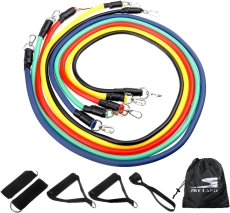 SKY LAND 11-Piece Resistance Band Set - Stackable Exercise Tubes up to 100lbs with Ergonomic Foam Handles, Door Anchor & Ankle Straps - Portable Home Gym Kit for Strength Training, Physical Therapy & Stretching (EM-1835)