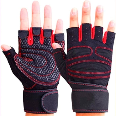 SKY LAND Weightlifting Workout Gloves with Built-in Wrist Support - Half Finger Gym Gloves for Men & Women, Silicon Grip & Padded Palm for Cycling, Pull-Ups, Training & Crossfit - Breathable Microfiber & Neoprene - Black (EM-9352)