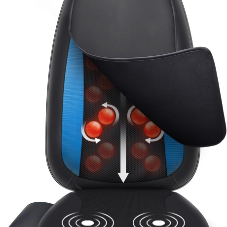 Shiatsu Back Massager Seat with Heat | Deep Tissue Kneading Massage Seat Cushion for Full Back | Soothing Heat, Vibration & Adjustable Zones | Chair Pad for Home & Office ?C Ideal Gift EM-5229