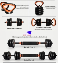 SKY LAND 4-in-1 Adjustable Dumbbell, Barbell, Kettlebell & Push-Up Set for Strength Training, 15KG Dumbbell Set, Anti-Skid Handle, Environmentally Friendly Material, EM-9268-15