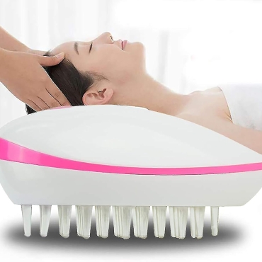 Scalp Massage Comb Mini Massager with Micro Vibration, Portable Anti-Static Head Massager Brush for Stress Relief, Relaxation & Hair Care | Compact Design in White/Pink ?C EM-4171