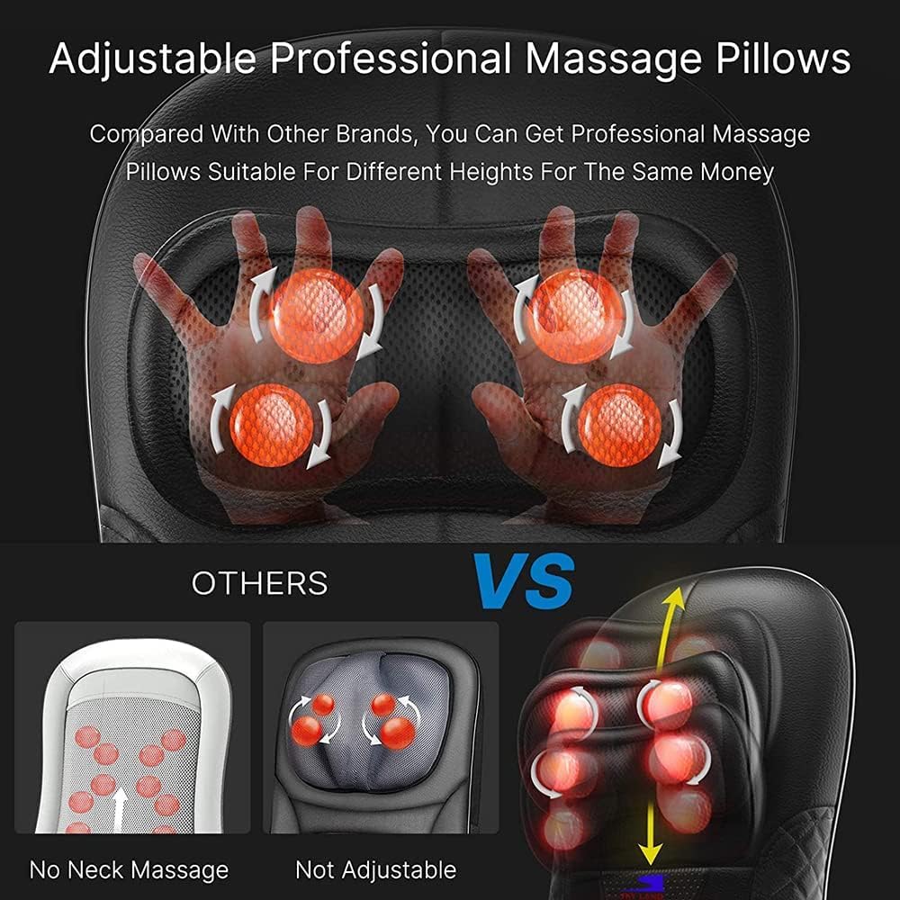 Neck & Back Massager with Heat, Shiatsu & Rolling Massage Chair Pad with Adjustable Neck Pillow, Vibration Seat & Spot Massage for Pain Relief & Relaxation | Home & Office ?C EM-5227 - Image 4