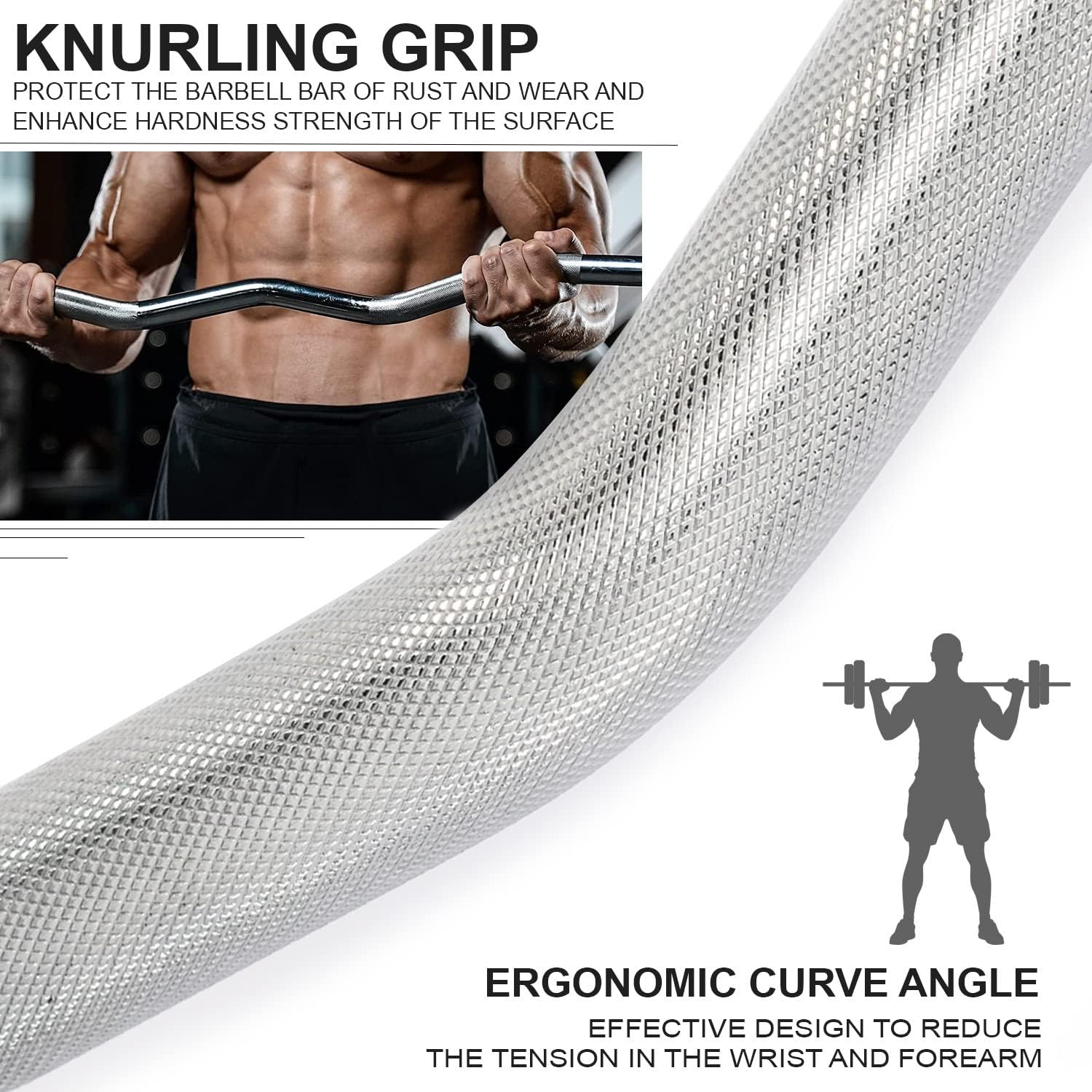 SKY LAND Powerlifting Bar 1.2M EZ Curl Zig Zag Barbell with Chrome Finish & Knurled Grip | Heavy Duty Gym Workout Bar for Biceps, Triceps, Strength Training & Home Fitness EM-9265-ZIP-1.2 - Image 4