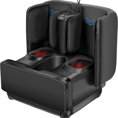 2-in-1 Foot and Calf Massager with Heat, Compression, Vibration & Kneading, Shiatsu Massage Ottoman for Feet, Legs, and Ankle Pain Relief & Relaxation, Fits Men??s EU Size 47