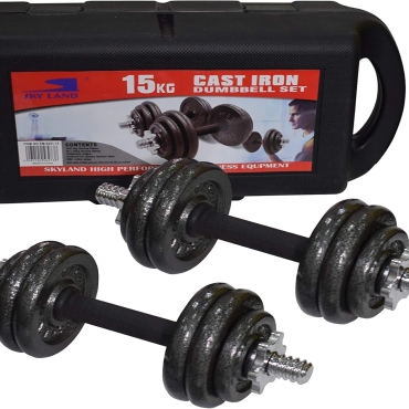 SKY LAND Cast Iron Dumbbell Set EM-9221-15 – Adjustable Dumbbell Set for Home Gym, Durable Metal Weights with Chrome Grip Handle & Star Lock Collars – Strength Training Fitness Set