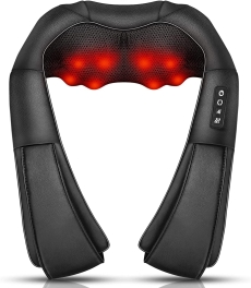 Neck and Shoulder Back Massager with Heat, Electric Vibration Deep Tissue 3D Kneading Massage Pillow for Pain Relief on Waist, Leg, Calf, Foot, Arm, Belly, Full Body, Muscles Em-6124