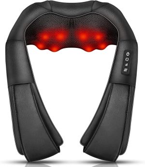 Neck and Shoulder Back Massager with Heat, Electric Vibration Deep Tissue 3D Kneading Massage Pillow for Pain Relief on Waist, Leg, Calf, Foot, Arm, Belly, Full Body, Muscles Em-6124