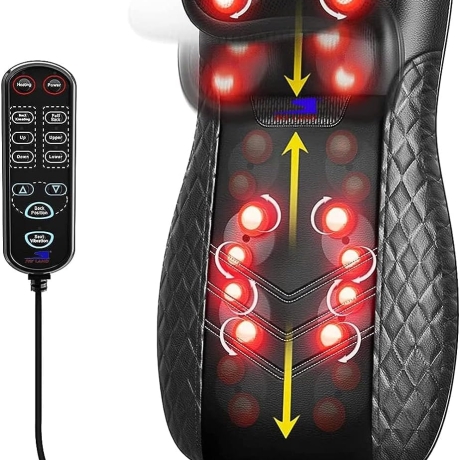 Neck & Back Massager with Heat, Shiatsu & Rolling Massage Chair Pad with Adjustable Neck Pillow, Vibration Seat & Spot Massage for Pain Relief & Relaxation | Home & Office ?C EM-5227