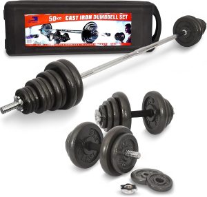 SKY LAND 50KG Adjustable Cast Iron Dumbbell Set for Men & Women - EM-9221-50, Durable Black Coated Dumbbells for Strength Training and Home Gym Workouts