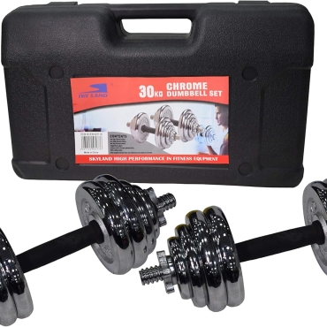 SKY LAND Adjustable Chrome Dumbbell Set for Adults – 30 Kg Weight Set with Chrome-Plated Handles, Secure Star Lock Collars, and Non-Slip Rubber Grip – EM-9227-30, L 50 X W 30 X 17 cm