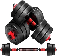 SKY LAND 2-In-1 Dumbbell and Barbell Set with Adjustable Weight Discs, 20 KGs, Durable Coated Plates and Connecting Rod for Strength Training –Dumbbell set 20KG EM-9269-20