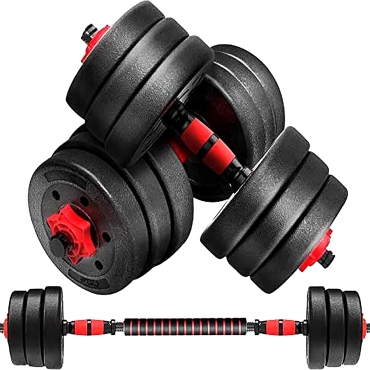 SKY LAND 2-In-1 Dumbbell and Barbell Set with Adjustable Weight Discs, 20 KGs, Durable Coated Plates and Connecting Rod for Strength Training –Dumbbell set 20KG EM-9269-20