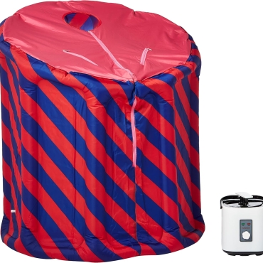 Portable Steam Sauna, Waterproof Foldable Home Spa with Steamer & Foot Pump, Single Person Sauna Tent for Relaxation, Stress Relief & Detox, Easy Setup, Compact Storage ?C Red EM-9200