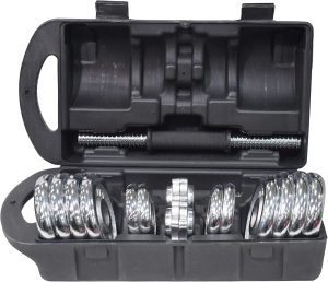 SKY LAND Chrome Dumbbell Set for Home Workout – Adjustable Unisex Dumbbells with Case, Non-Slip Grip, Rust-Resistant Plates – EM-9227-15