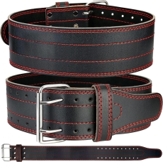 SKY LAND Weight Lifting Belt for Men & Women - 6mm Thick Leather Powerlifting Belt with Double Prong Steel Buckle & 10cm Wide Back Support - Heavy Duty Gym Belt for Squats, Deadlifts & Strength Training - Black (EM-9349-L)