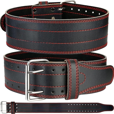 SKY LAND Weight Lifting Belt for Men & Women - 6mm Thick Leather Powerlifting Belt with Double Prong Steel Buckle & 10cm Wide Back Support - Heavy Duty Gym Belt for Squats, Deadlifts & Strength Training - Black (EM-9349-L)